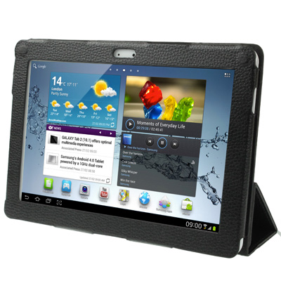 Samsung Galaxy Tab 2 10.1 / P5100 Lederen 3-Fold Standaard Zwart - Superhoezen